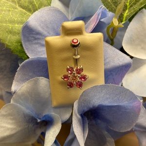 Pink Crystal Flower Belly Button Ring